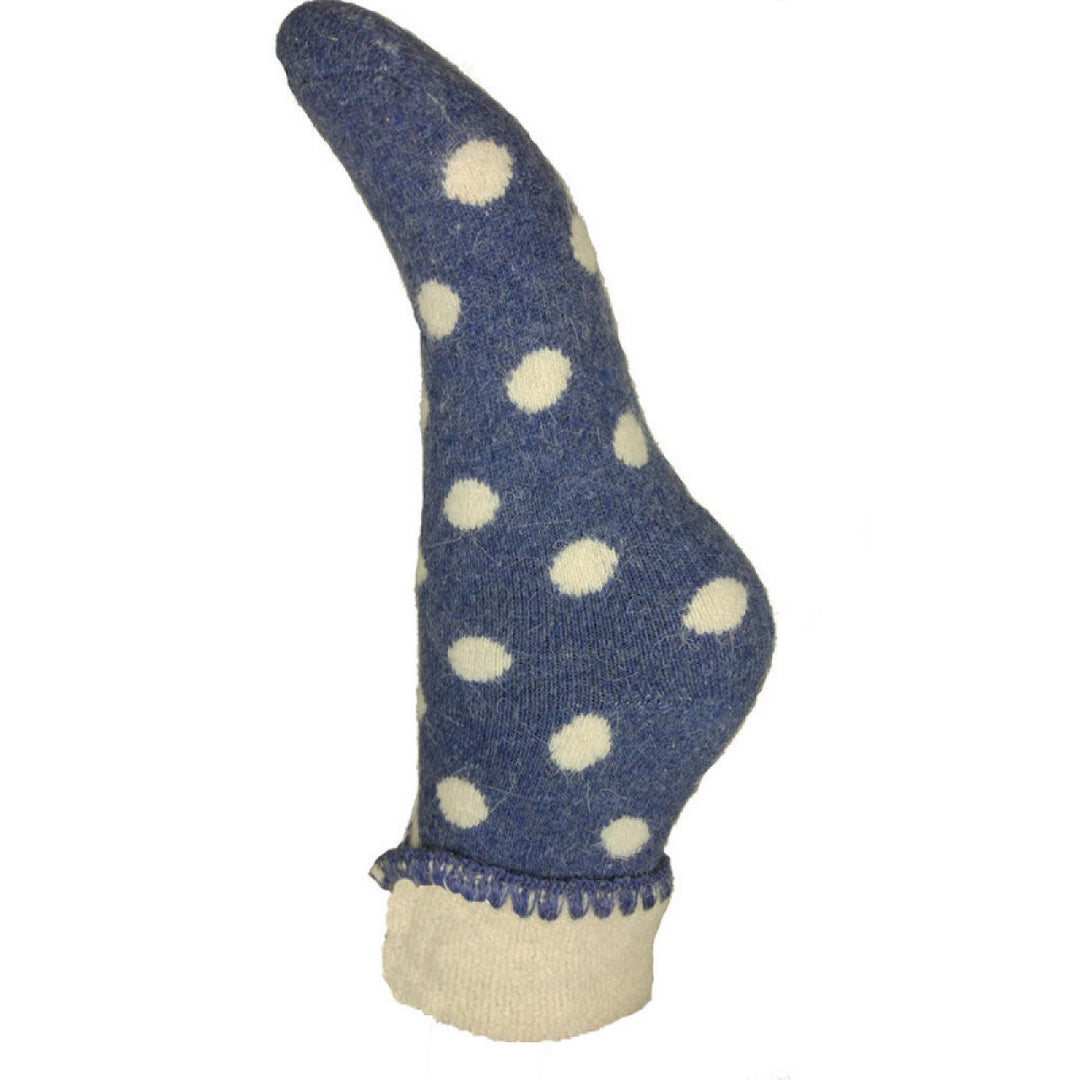 Ladies Cuff Sock - Blue/White Spots