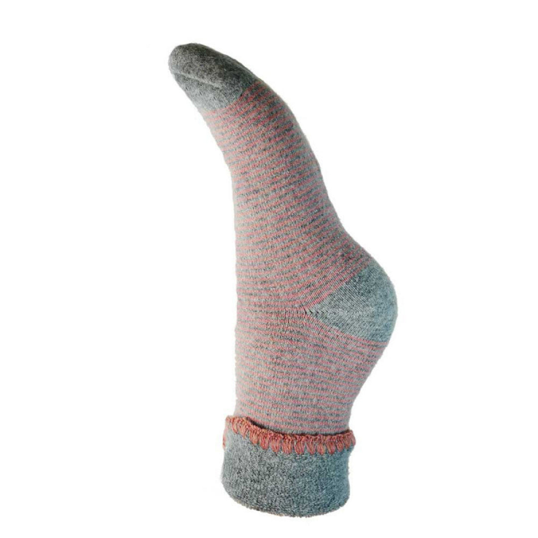 Ladies Cuff Sock - Grey/Pink Stripes