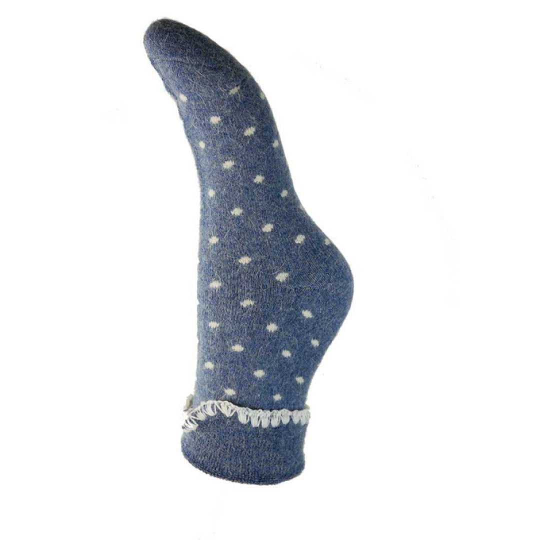 Ladies Cuff Sock - Blue/Cream Dots