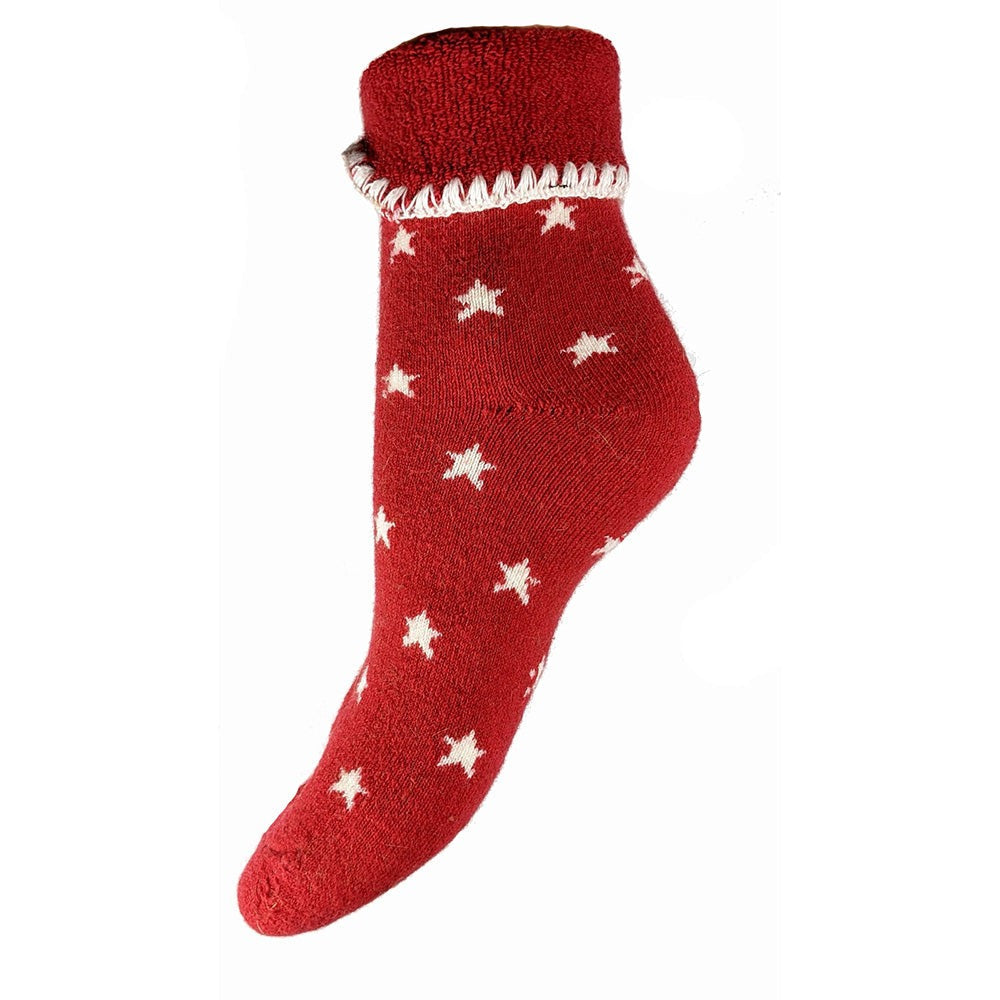 Ladies Cuff Sock - Red/Cream Stars