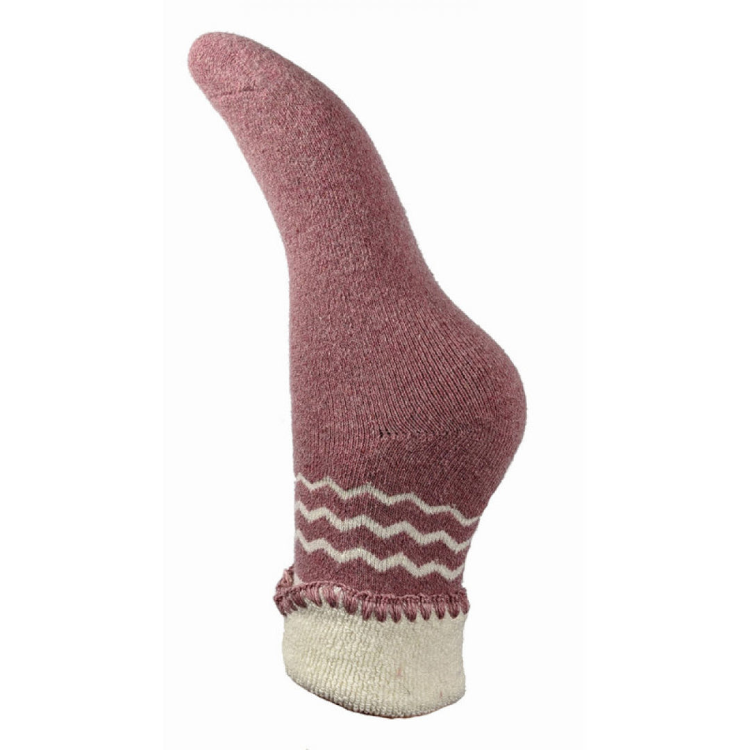 Ladies Cuff Sock - Pink/Cream Zig Zag