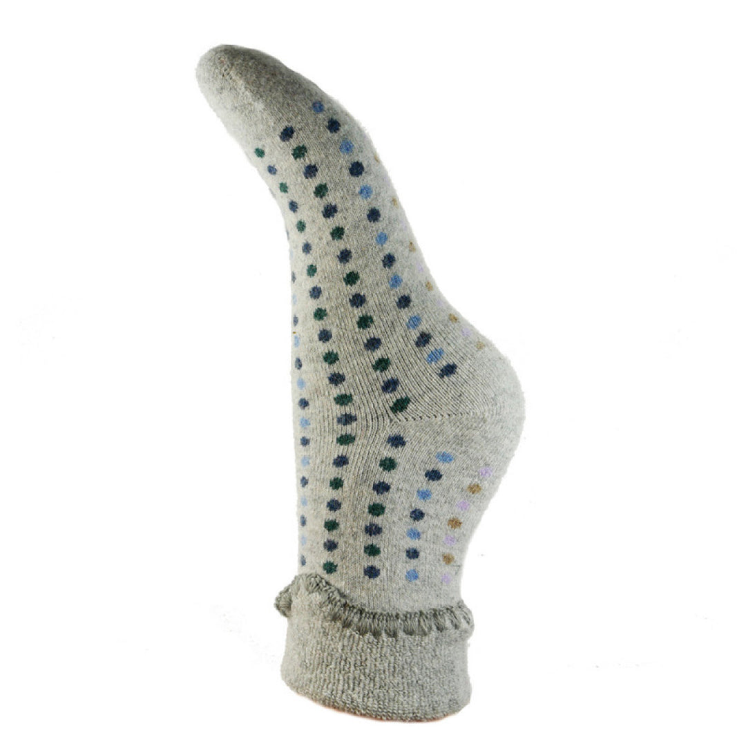 Ladies Cuff Sock - Grey with Coloured Dots