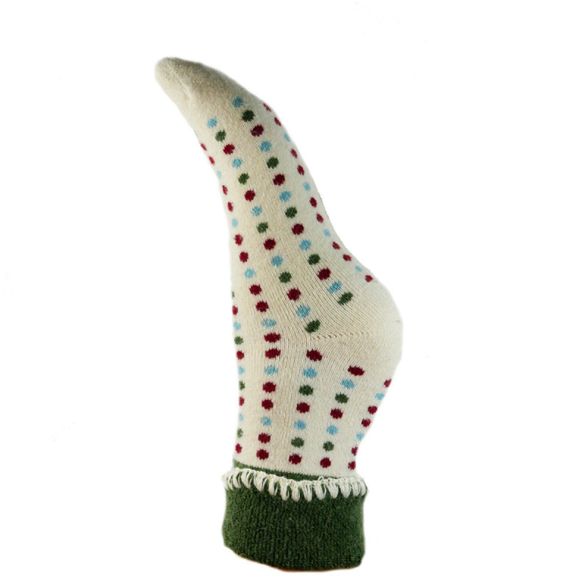 Ladies Cuff Sock - Cream/Multi Colour Dots
