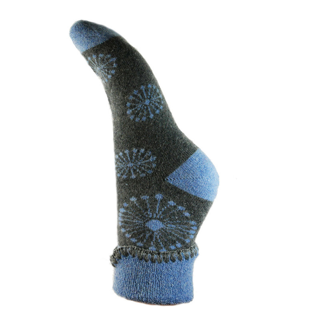 Ladies Cuff Sock - Grey/Blue Flowers