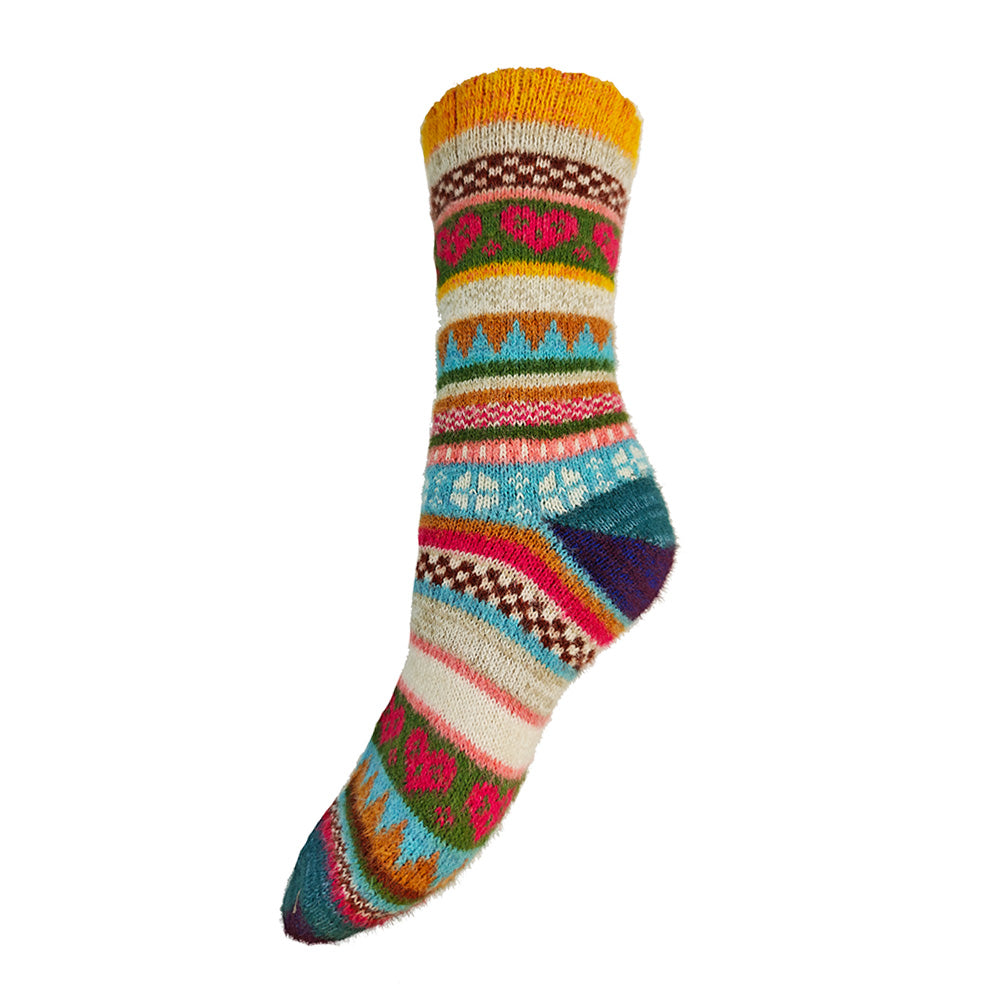 Ladies Orange Cuff Sock - Multi Colour Scandi
