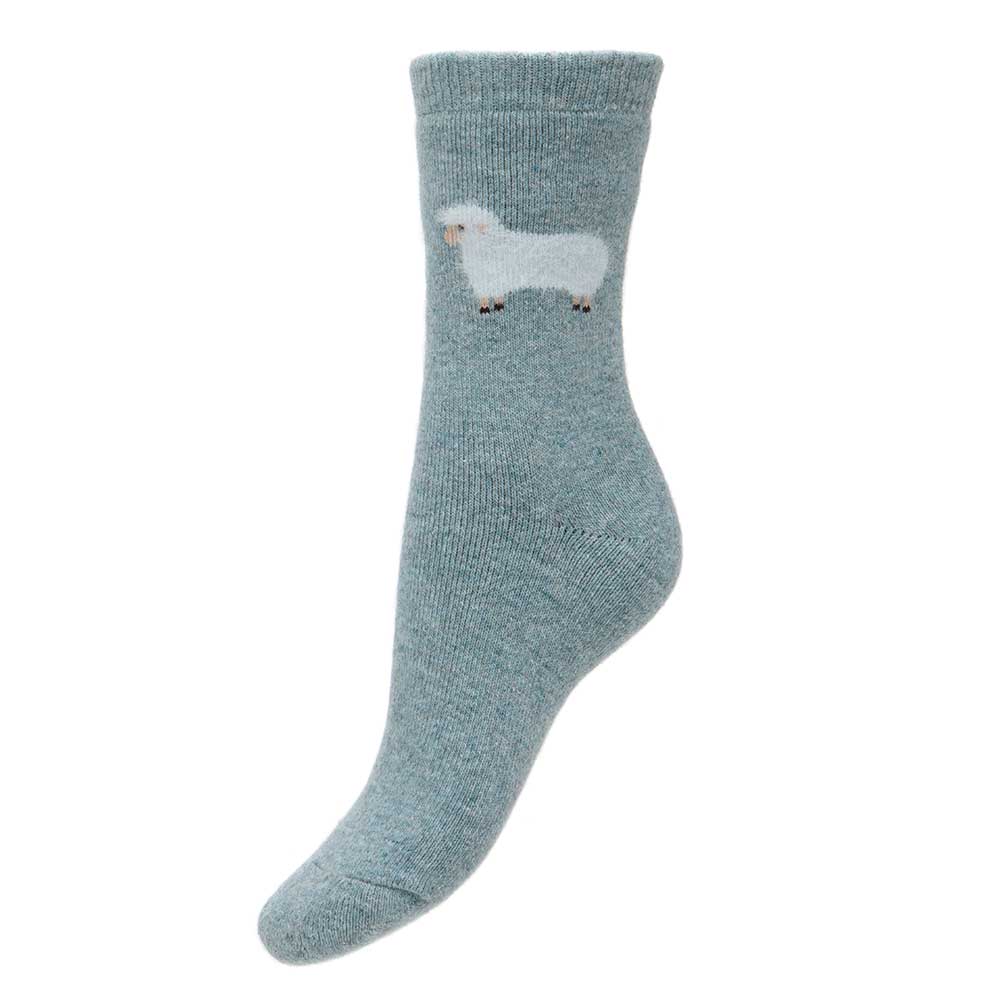 Thick Wool Blend  Socks With Fluffy sheep - Light Blue