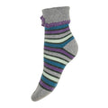 Ladies Cuff Sock -Grey/Green/Purple Stripes