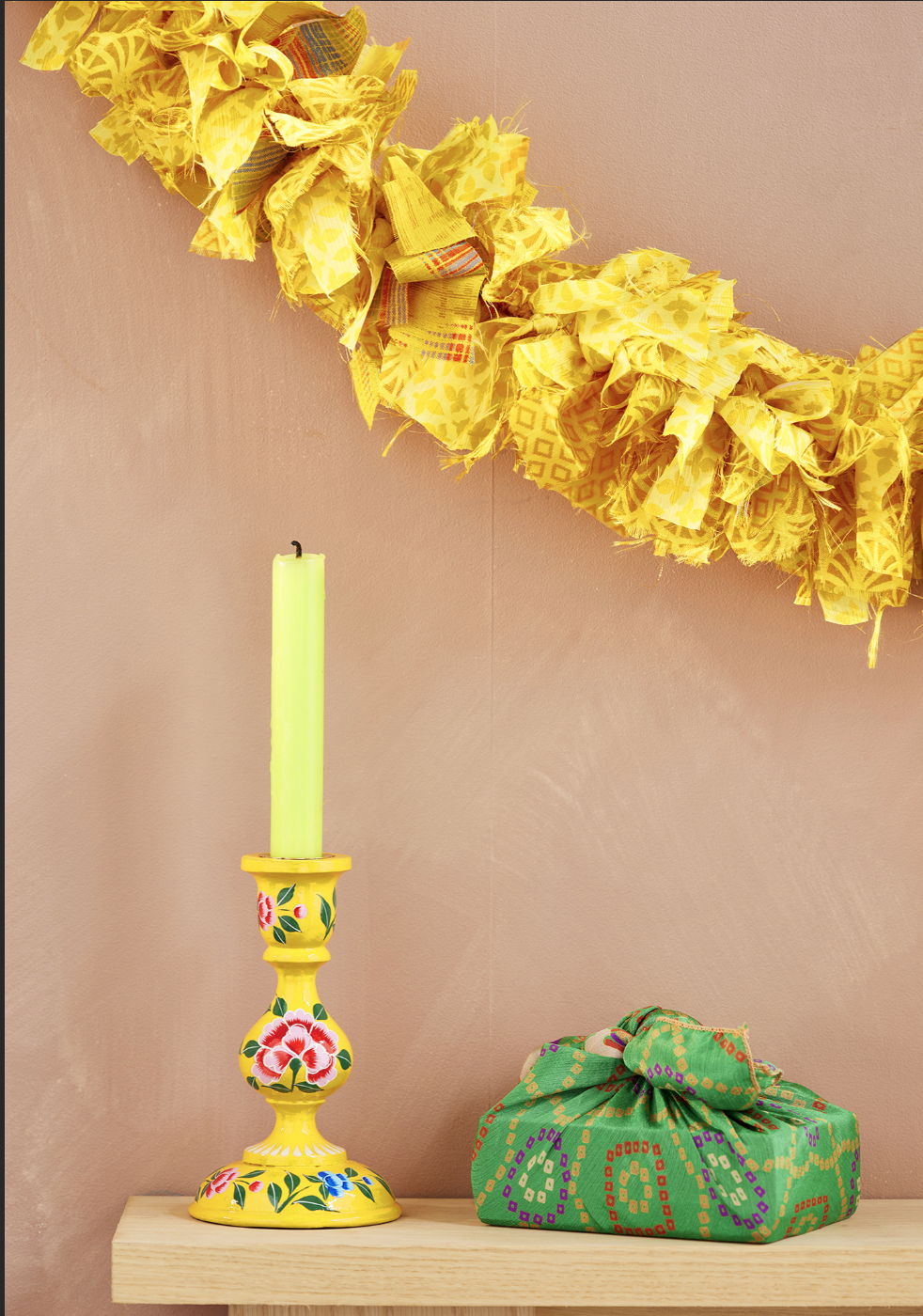 Recycled Sari Fabric Eco Tinsel/Garland - Yellow