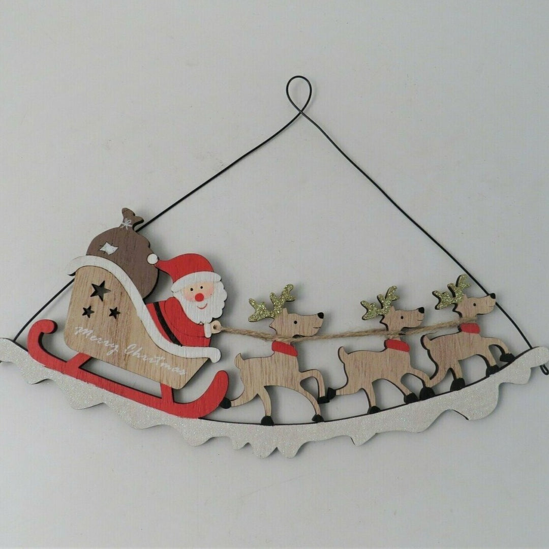Santa and Sleigh Wooden Hanging Decoration