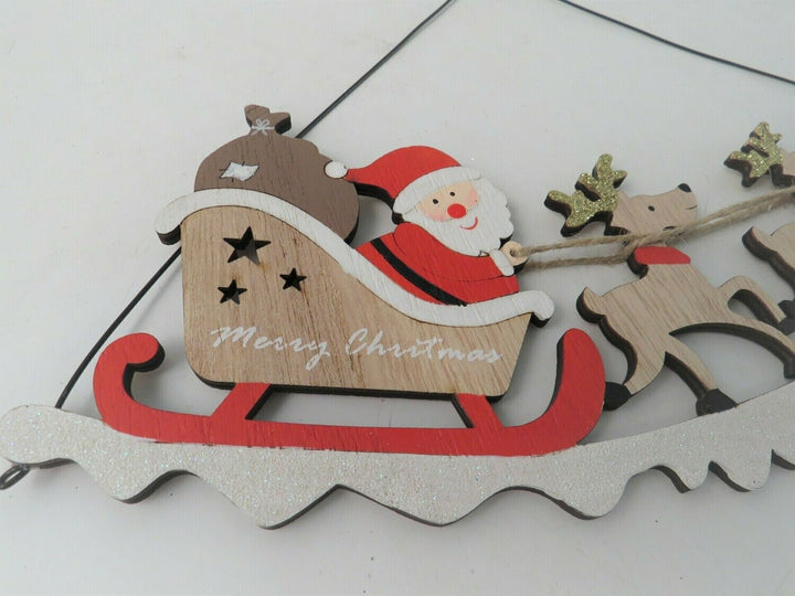Santa and Sleigh Wooden Hanging Decoration