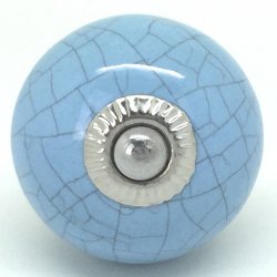 Blue Crackle Round Knob