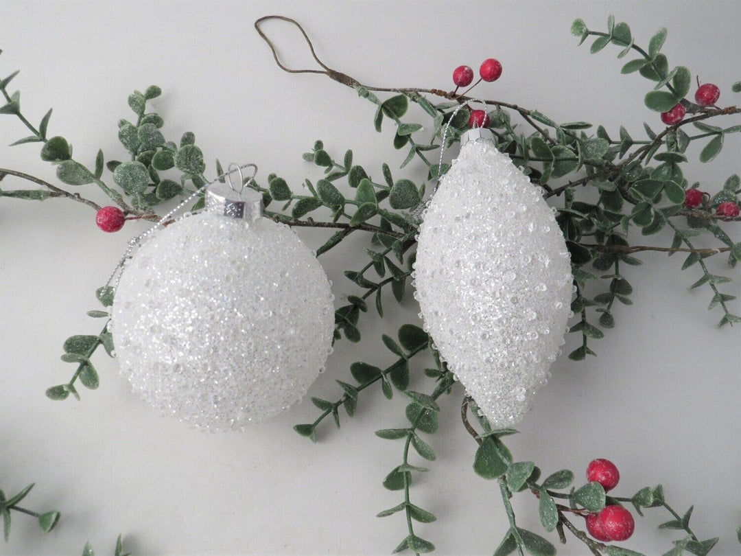 Glass Bauble with White Iced Finish