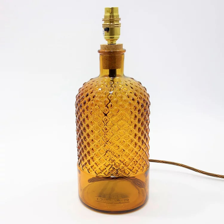 Diamond Bottle Glass Lamp in Amber with Gold Flex