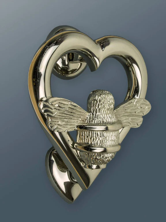 Bumble Bee Heart Door Knocker - Nickel Finish