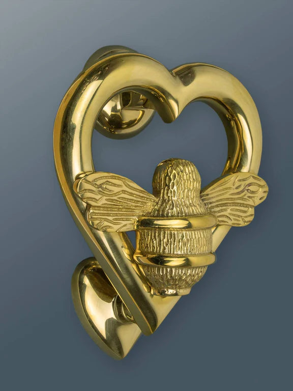 Bumble Bee Heart Door Knocker - Brass Finish