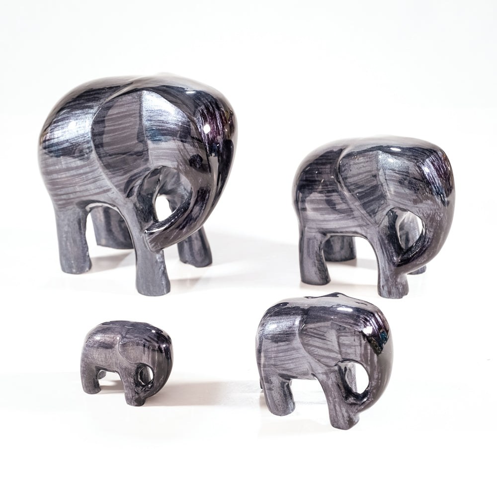 Elephant Ornament, Trunk down  - Brushed Black