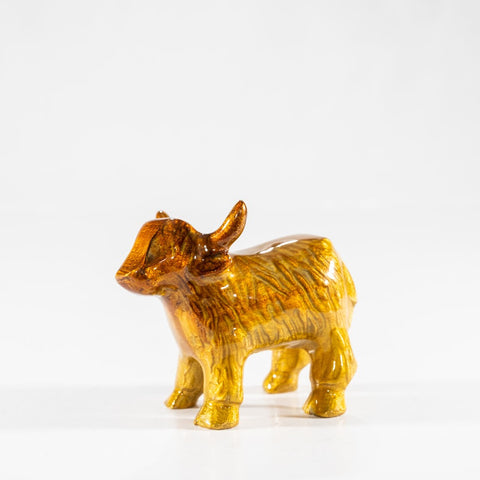 Enamelled Highland Cow Ornaments - Brushed Gold