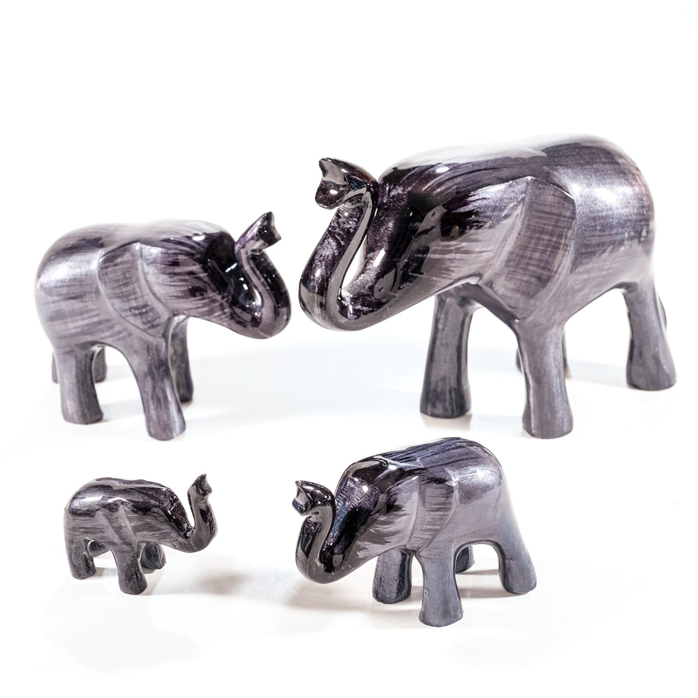 Elephant Ornament, Trunk Up  - Brushed Black