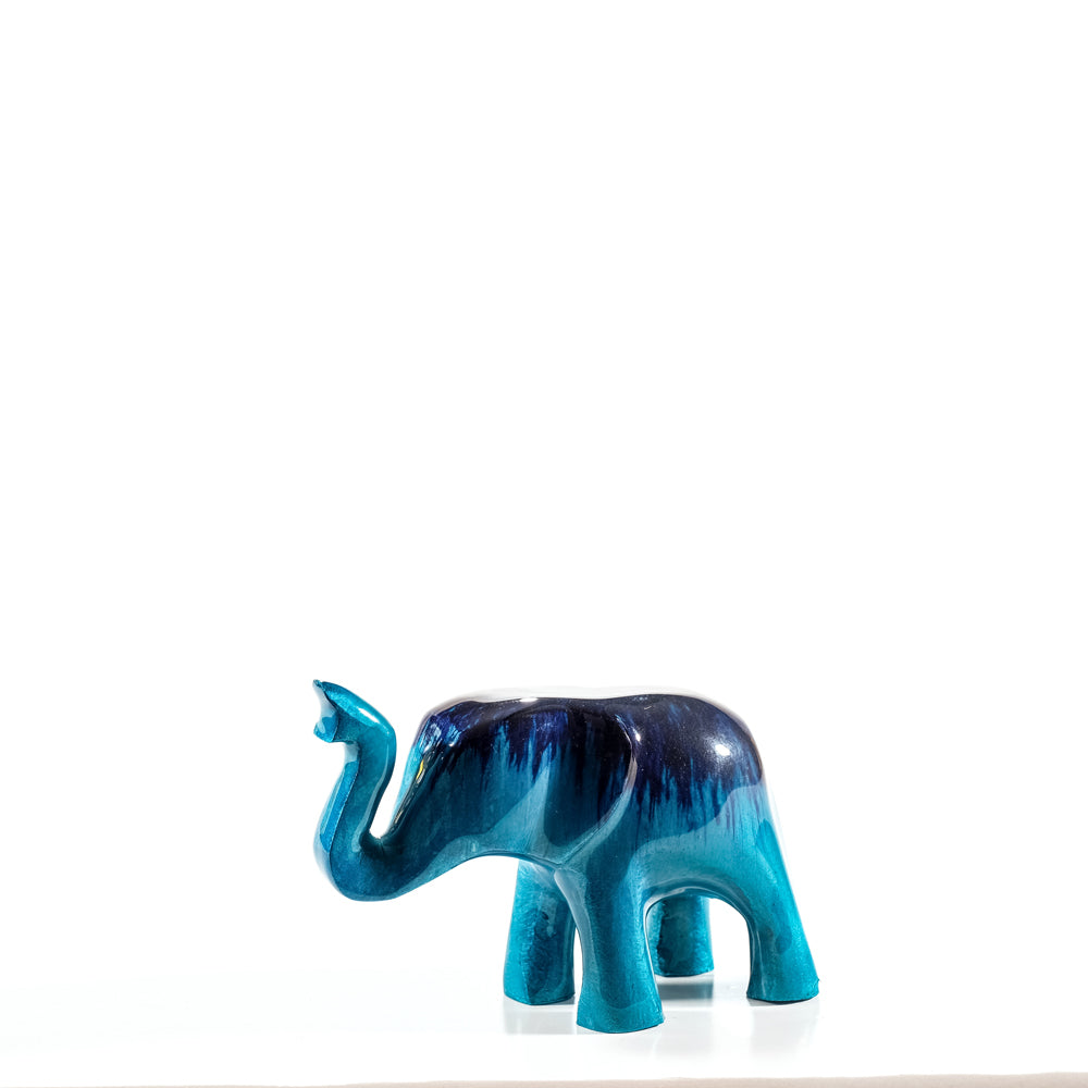 Elephant Ornament, Trunk Up  - Brushed Aqua