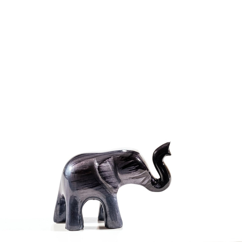 Elephant Ornament, Trunk Up  - Brushed Black
