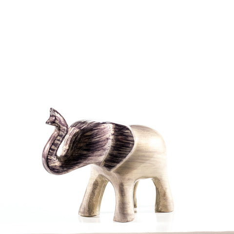 Elephant Ornament, Trunk Up  - Brushed Silver
