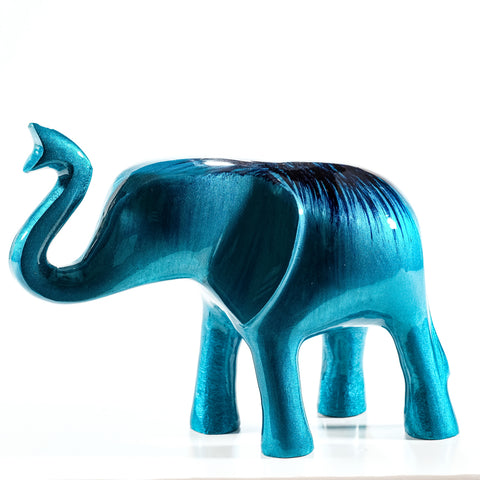 Elephant Ornament, Trunk Up  - Brushed Aqua