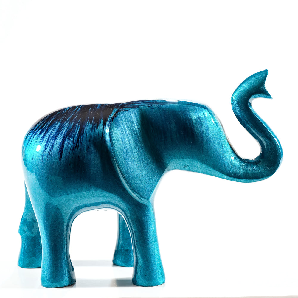 Elephant Ornament, Trunk Up  - Brushed Aqua
