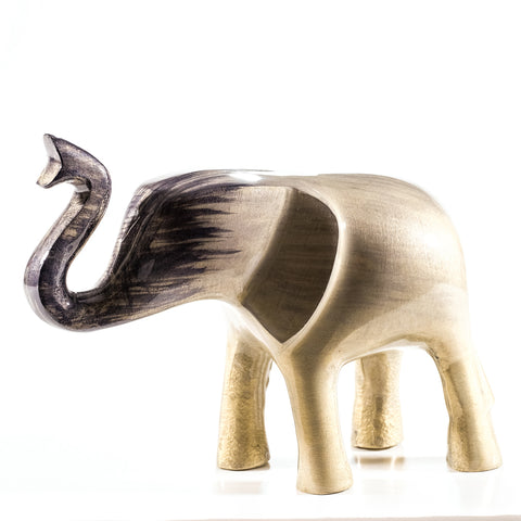 Elephant Ornament, Trunk Up  - Brushed Silver