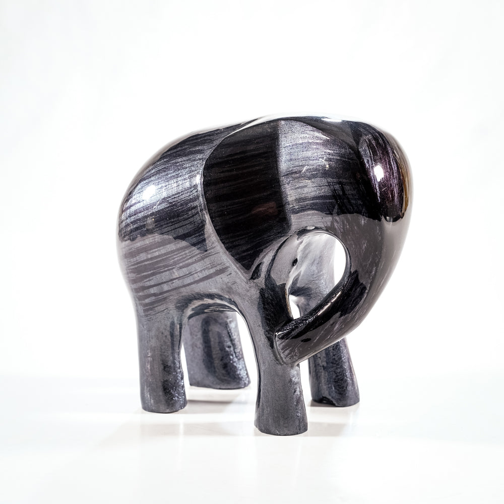 Elephant Ornament, Trunk down  - Brushed Black