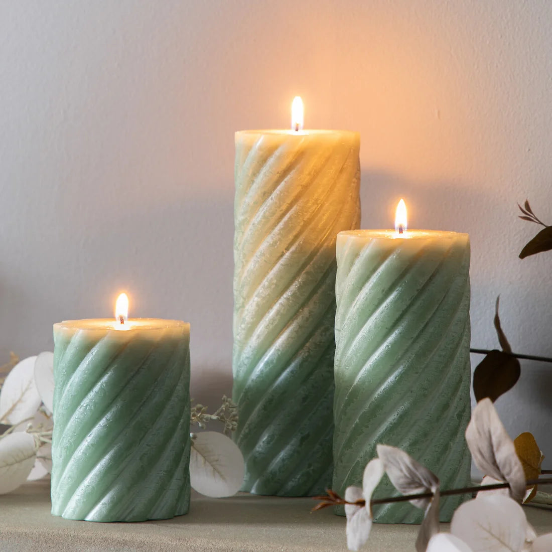 Vanilla Pillar Candle Twist - Sage/Large