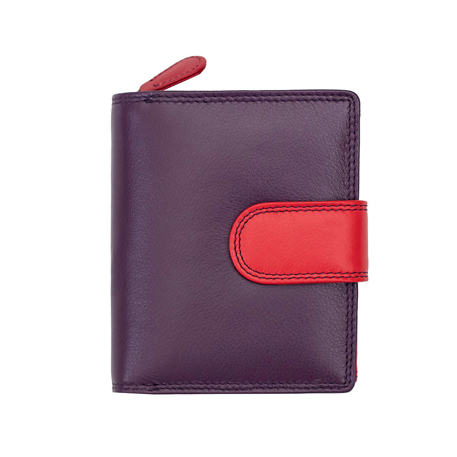 Soft Colourful Leather Trifold Purse - Camellia London / Grape-Multi