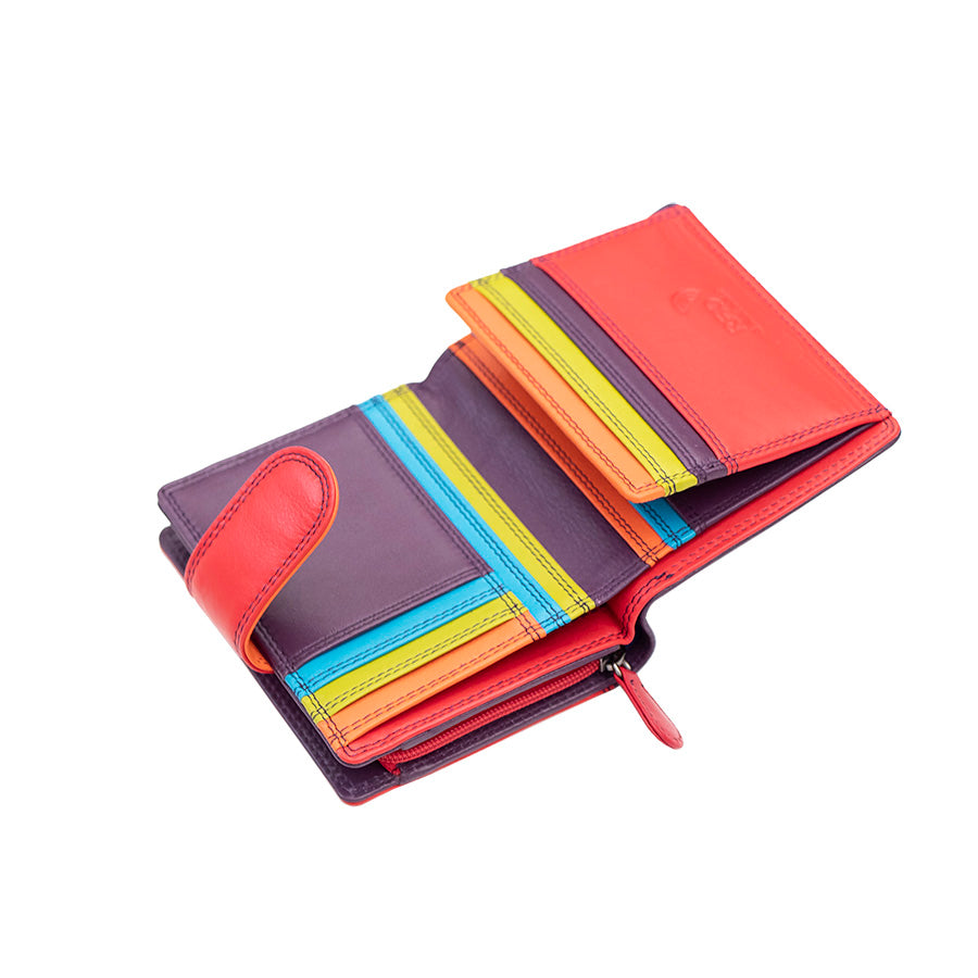 Soft Colourful Leather Trifold Purse - Camellia London / Grape-Multi