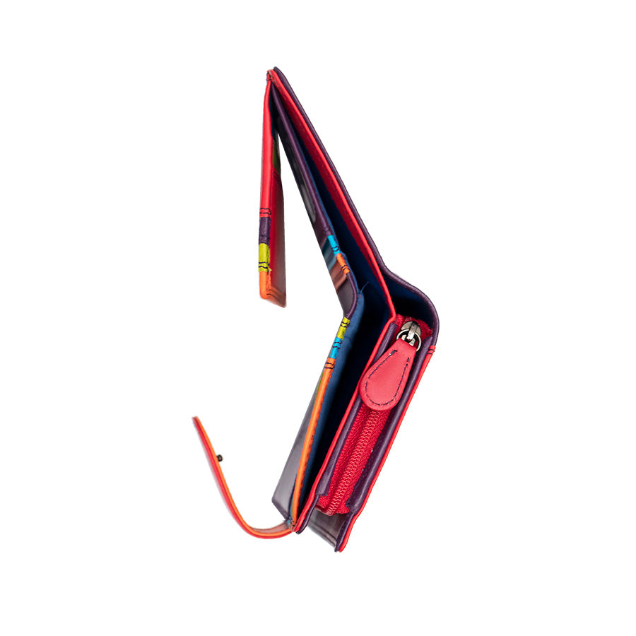 Soft Colourful Leather Trifold Purse - Camellia London / Grape-Multi