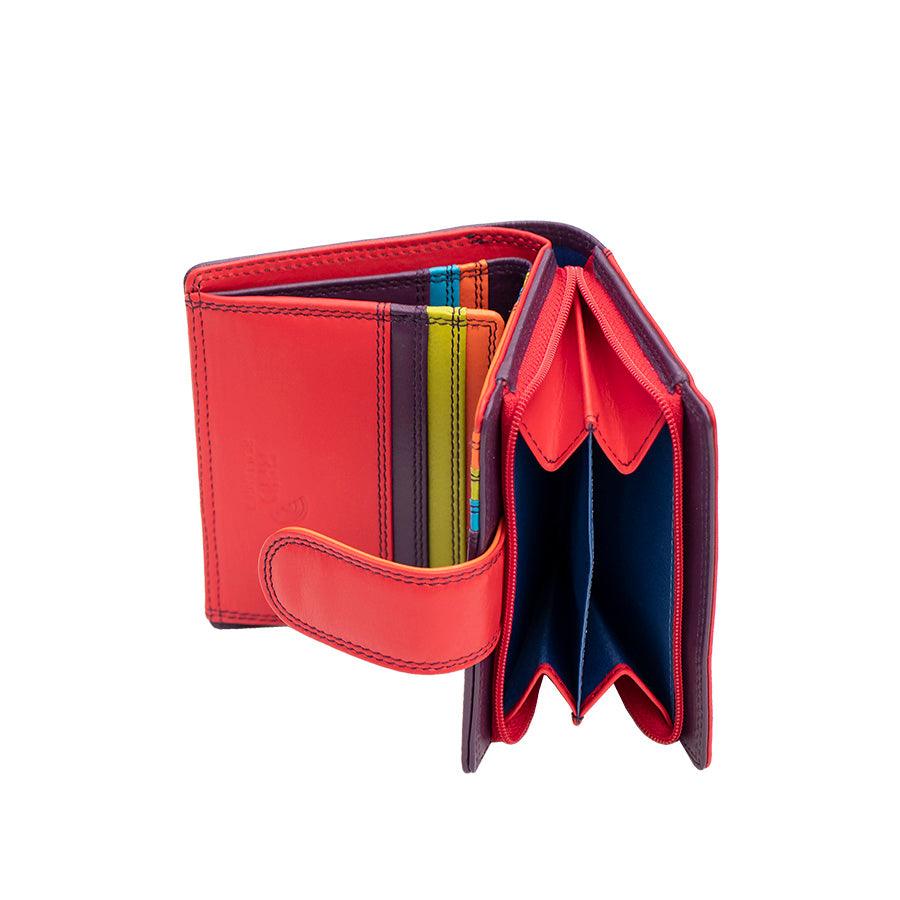 Soft Colourful Leather Trifold Purse - Camellia London / Grape-Multi