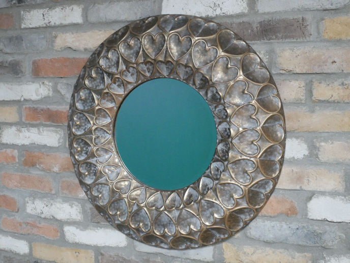 Heart Embossed Round Metal Wall Mirror