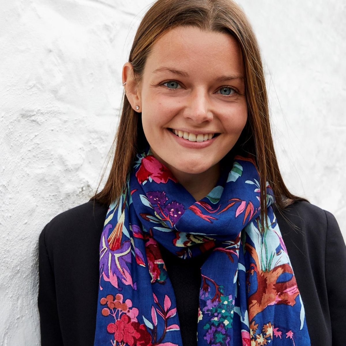 Botanical Pattern Scarf- Navy