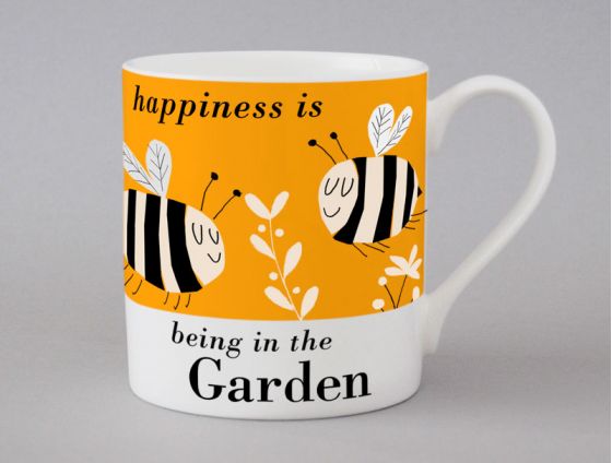 Bone China Mug - Happiness Is Being In The Garden - Bees