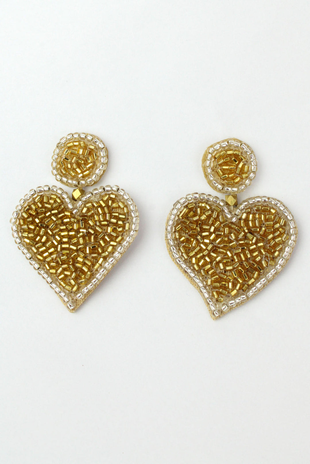 Gold Beaded Heart Earrings