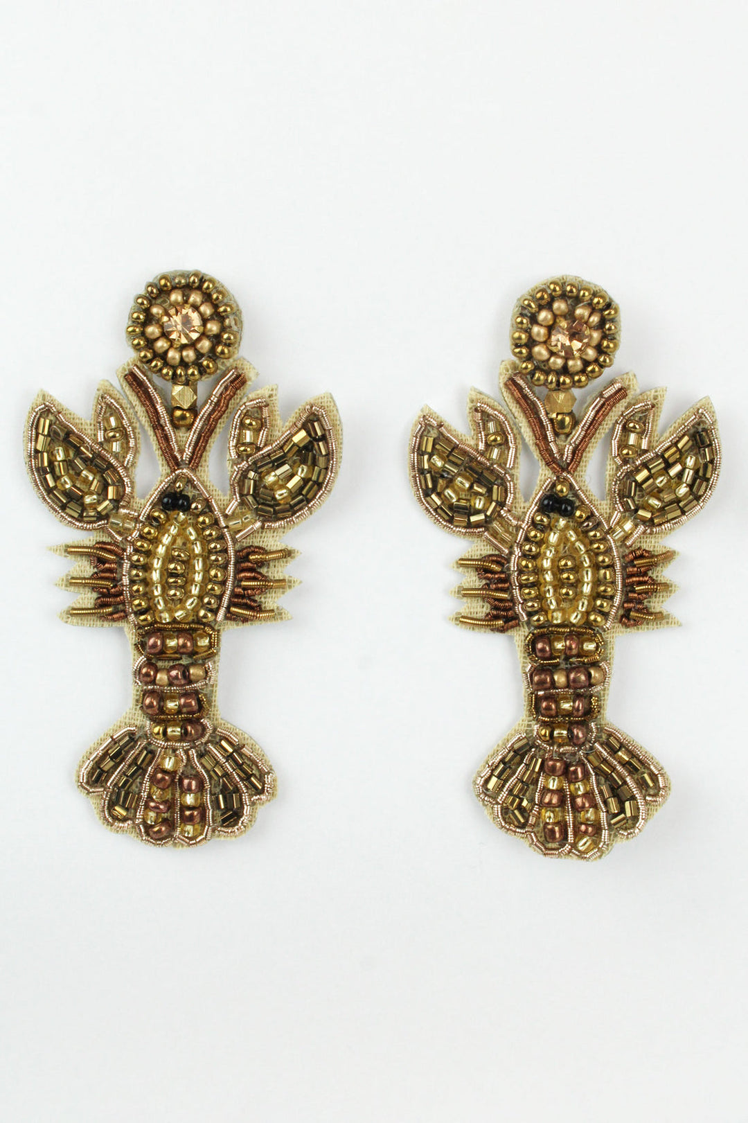 Gold Beaded Lobster Drop Earrings