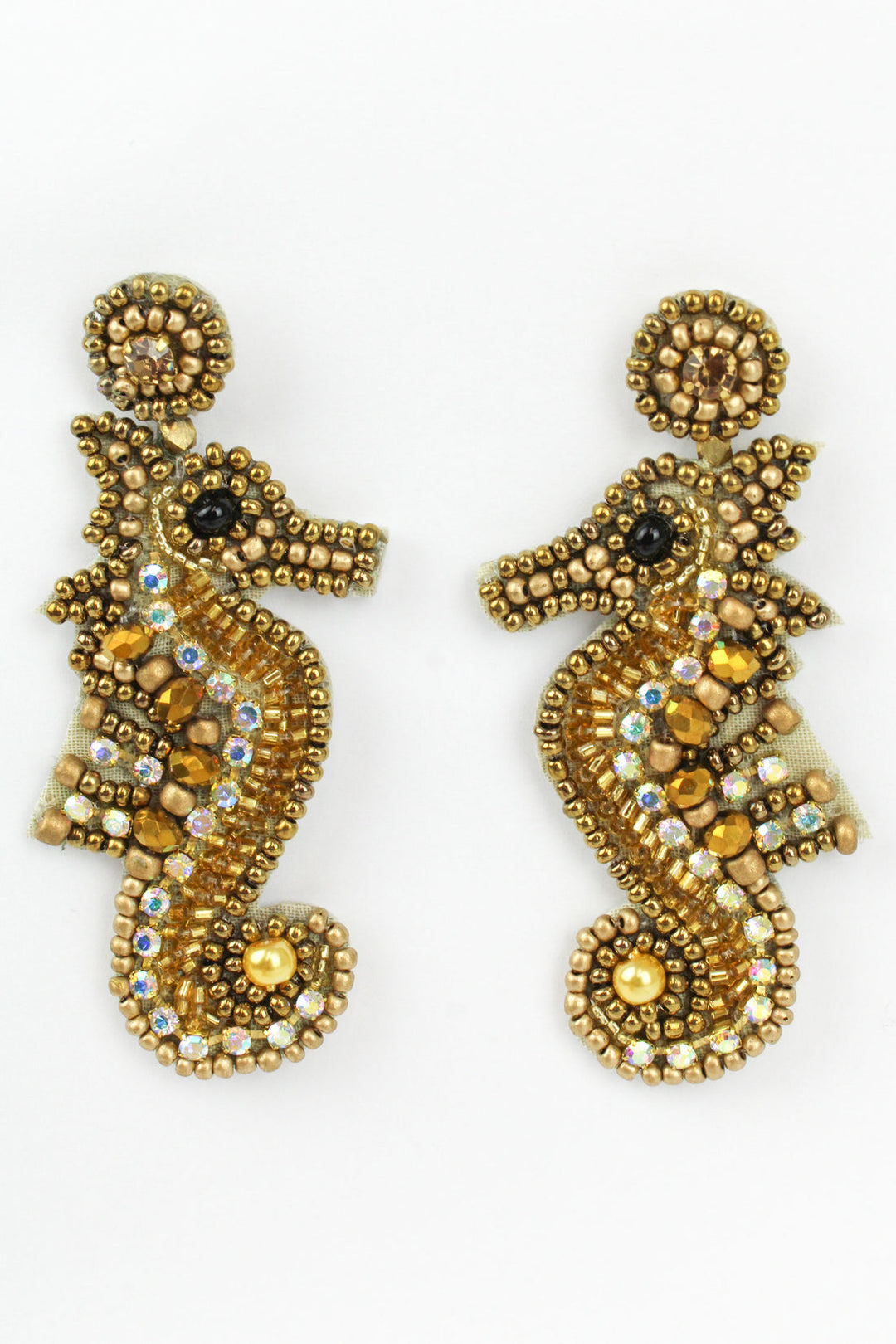 Gold Beaded Seahorse Drop Earrings