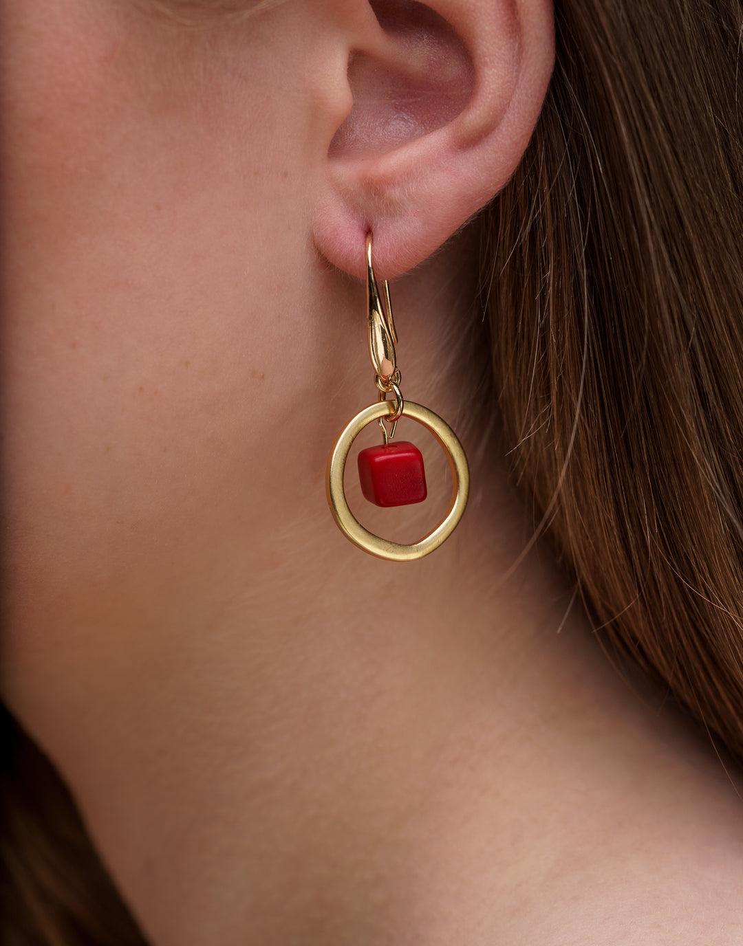 Cuba Brass Hoop Earrings - Red