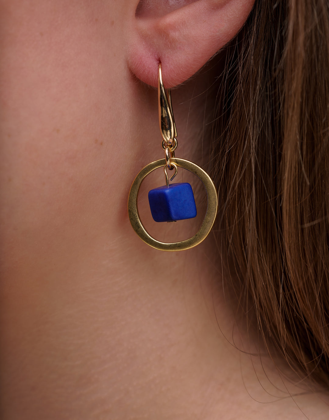 Cuba Brass Hoop Earrings - Cobalt