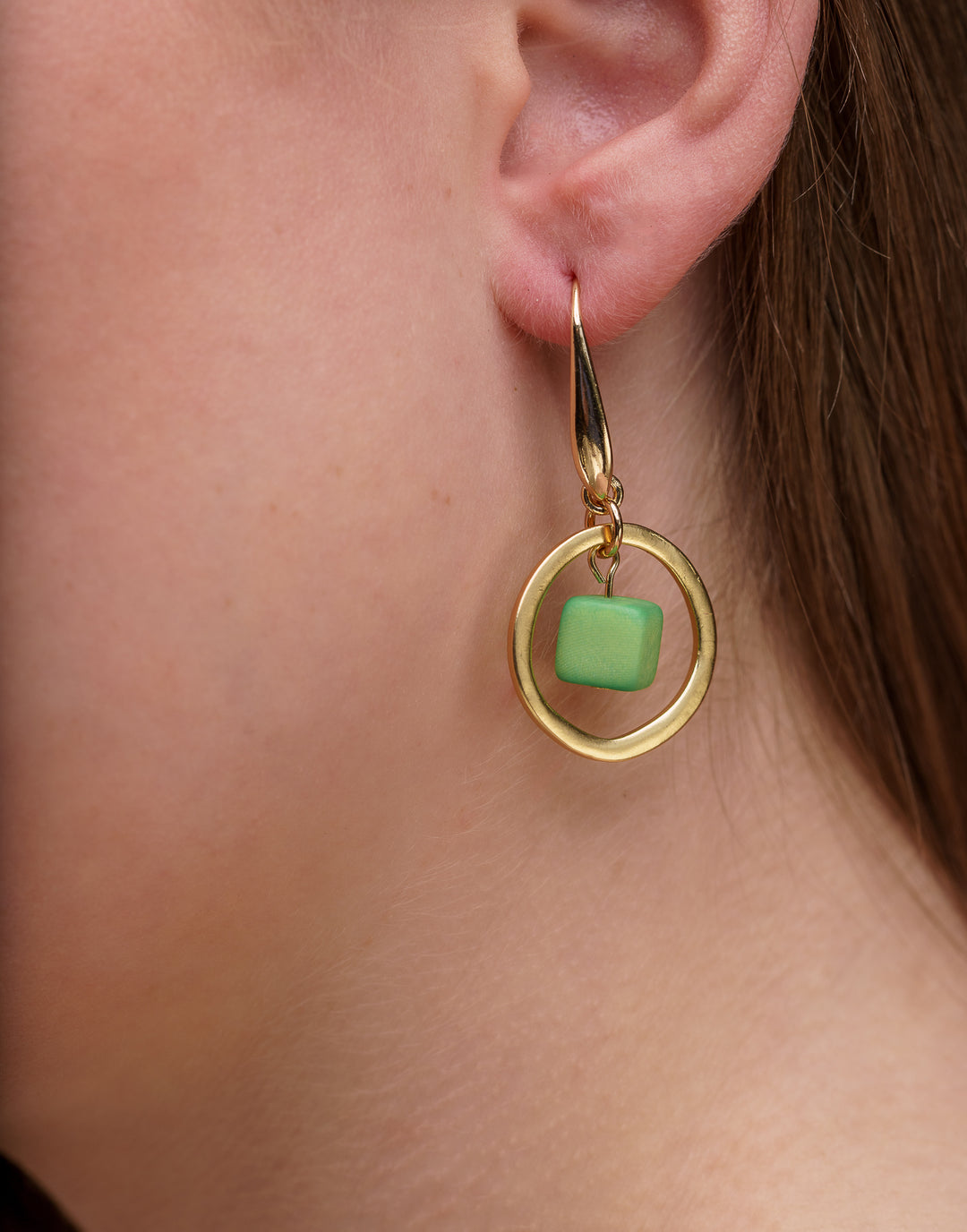 Cuba Brass Hoop Earrings - Light Green