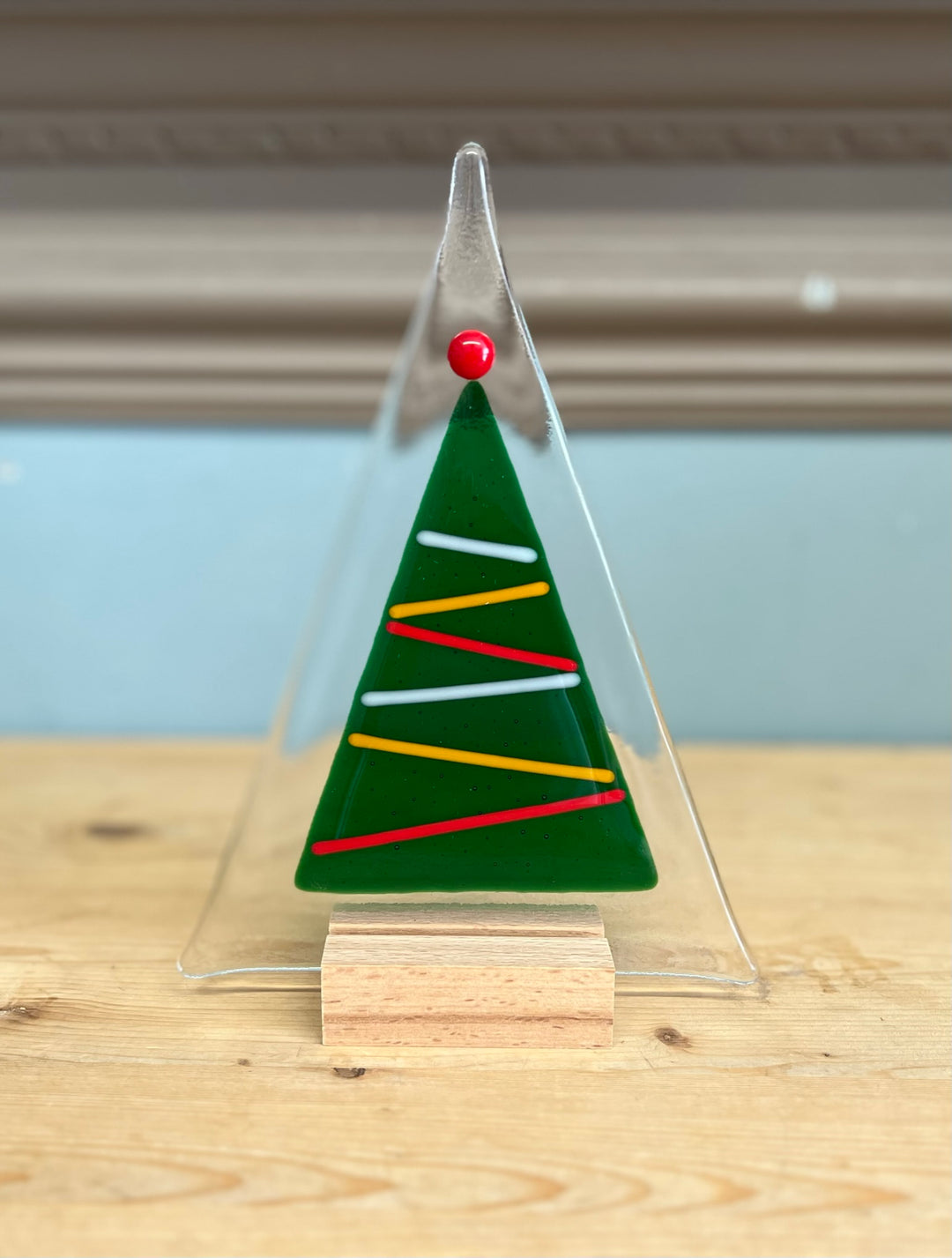 Standing Christmas Tree Glass Ornament - Zigzag