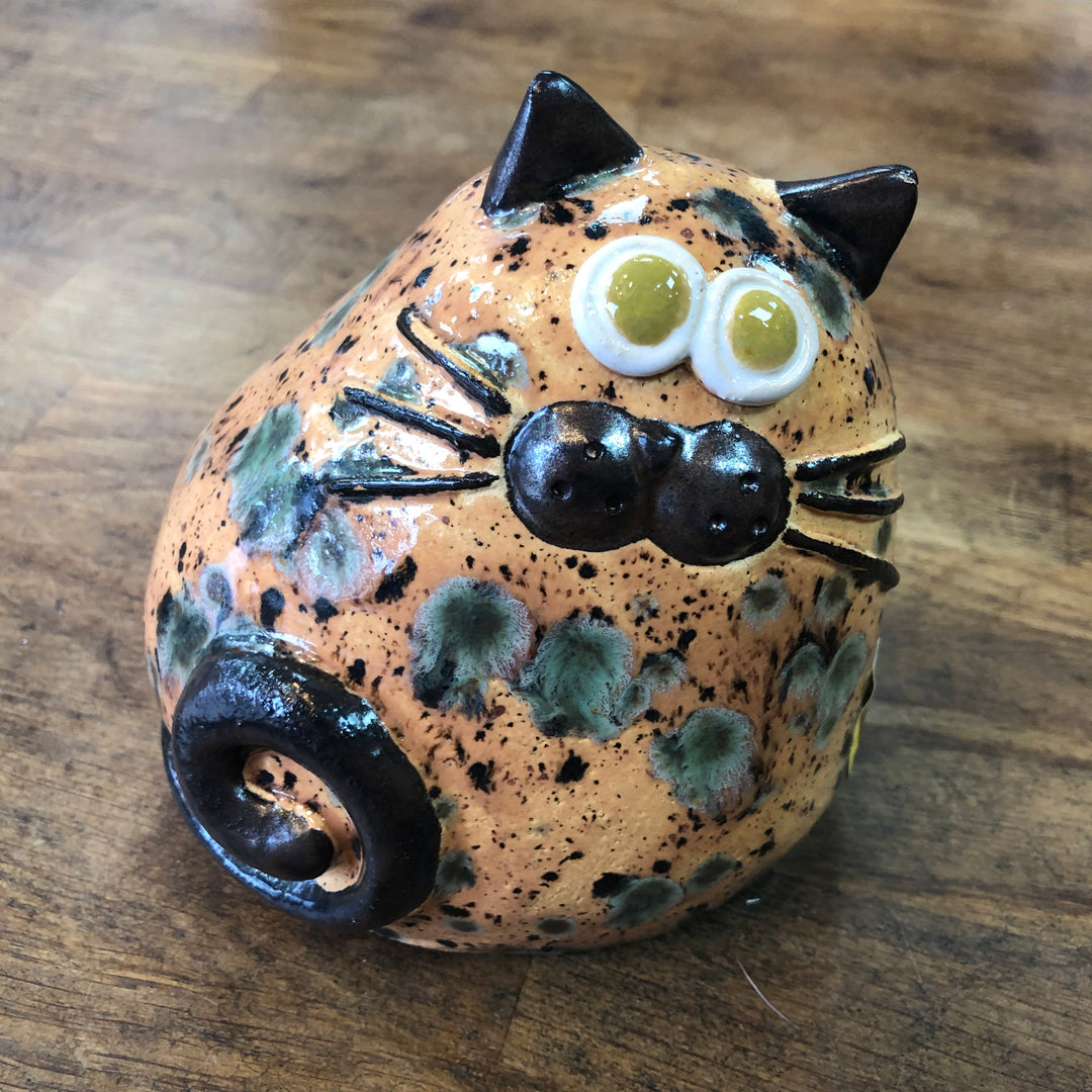 Ceramic Chubby Cat Ornament - Mustard
