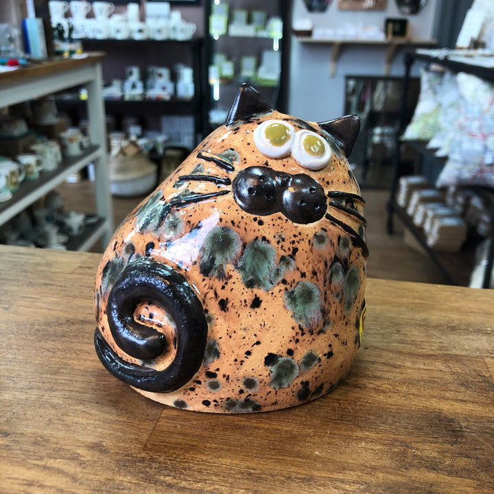 Ceramic Chubby Cat Ornament - Mustard