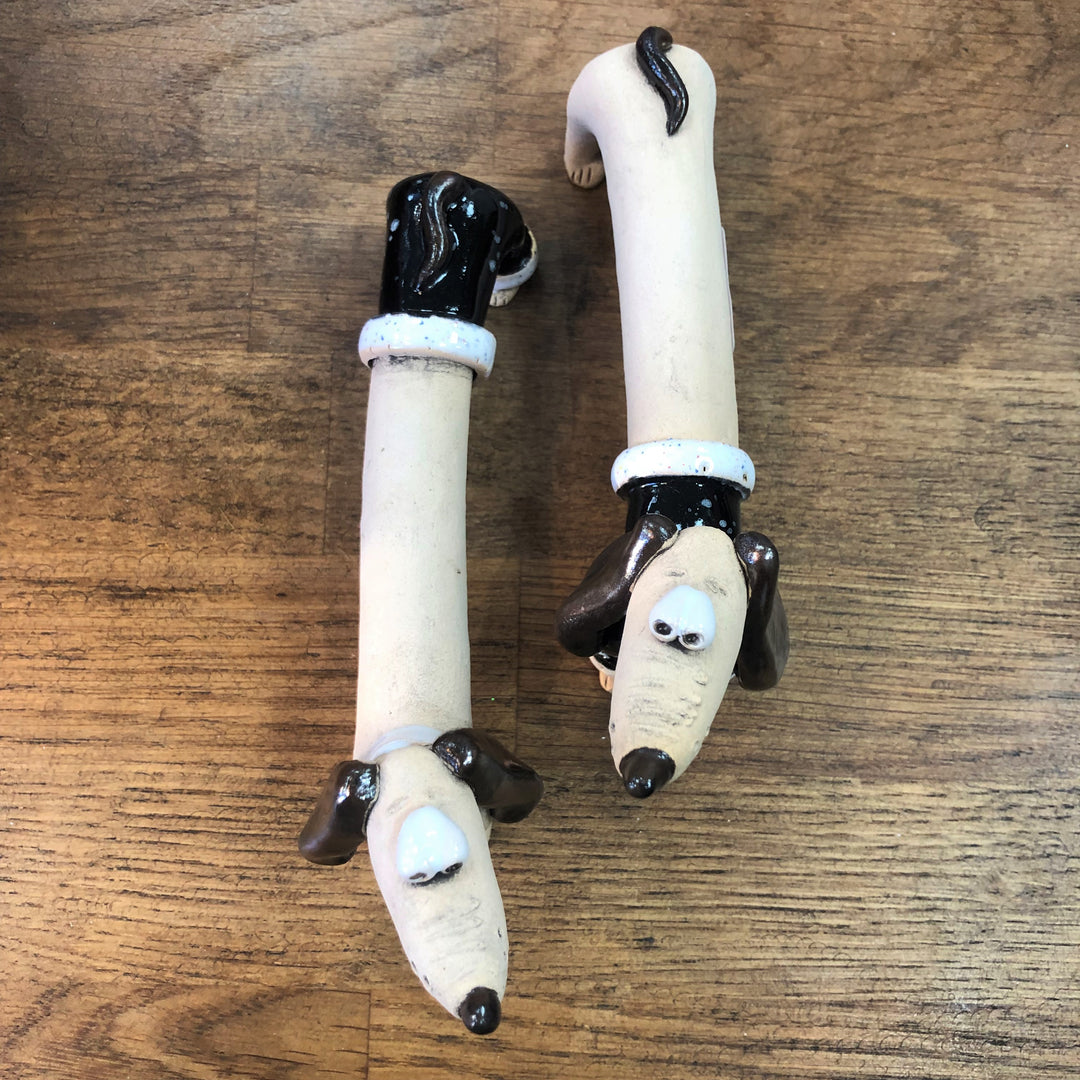 Pair of Dachshund Ceramic Ornaments - Black