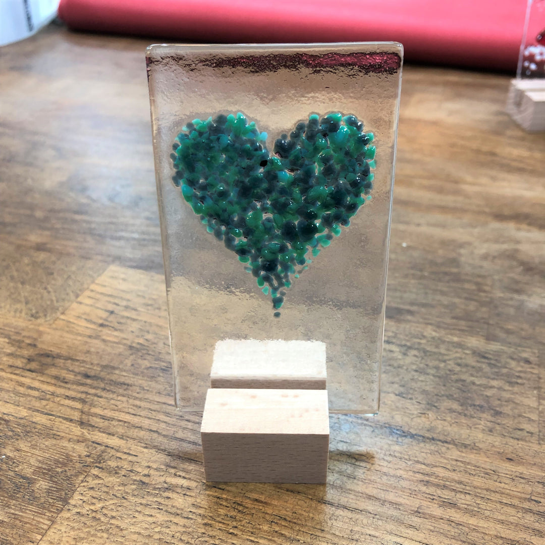 Mini Standing Glass Heart Ornaments- Green