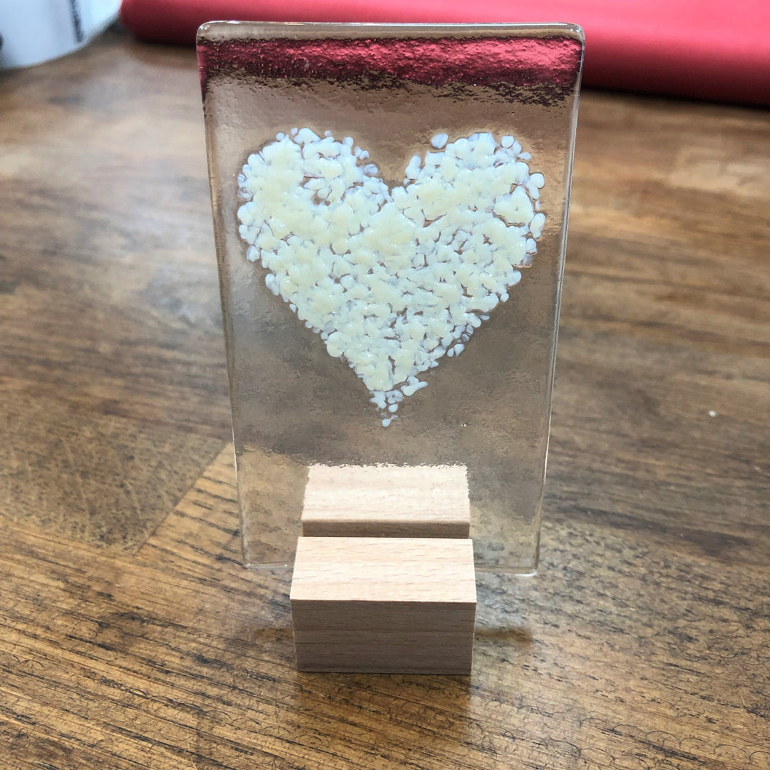 Mini Standing Glass Heart Ornament- Ivory