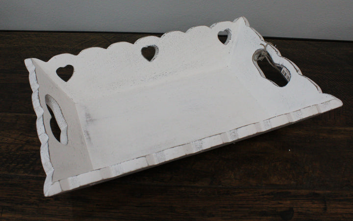 Scalloped Edge Wooden Tray with Heart Detail
